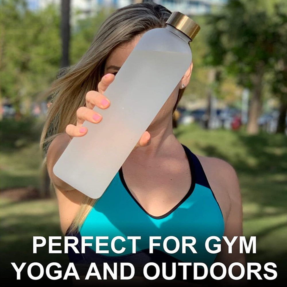 1L Water Bottle Time Marker 32 OZ Motivational Reusable Leakproof BPA Free Frosted Plastic
