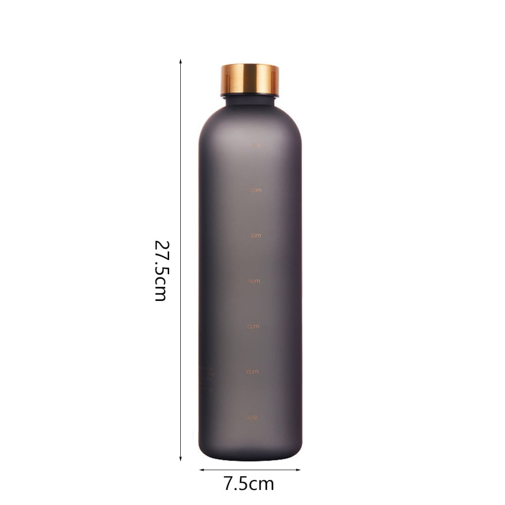 1L Water Bottle Time Marker 32 OZ Motivational Reusable Leakproof BPA Free Frosted Plastic